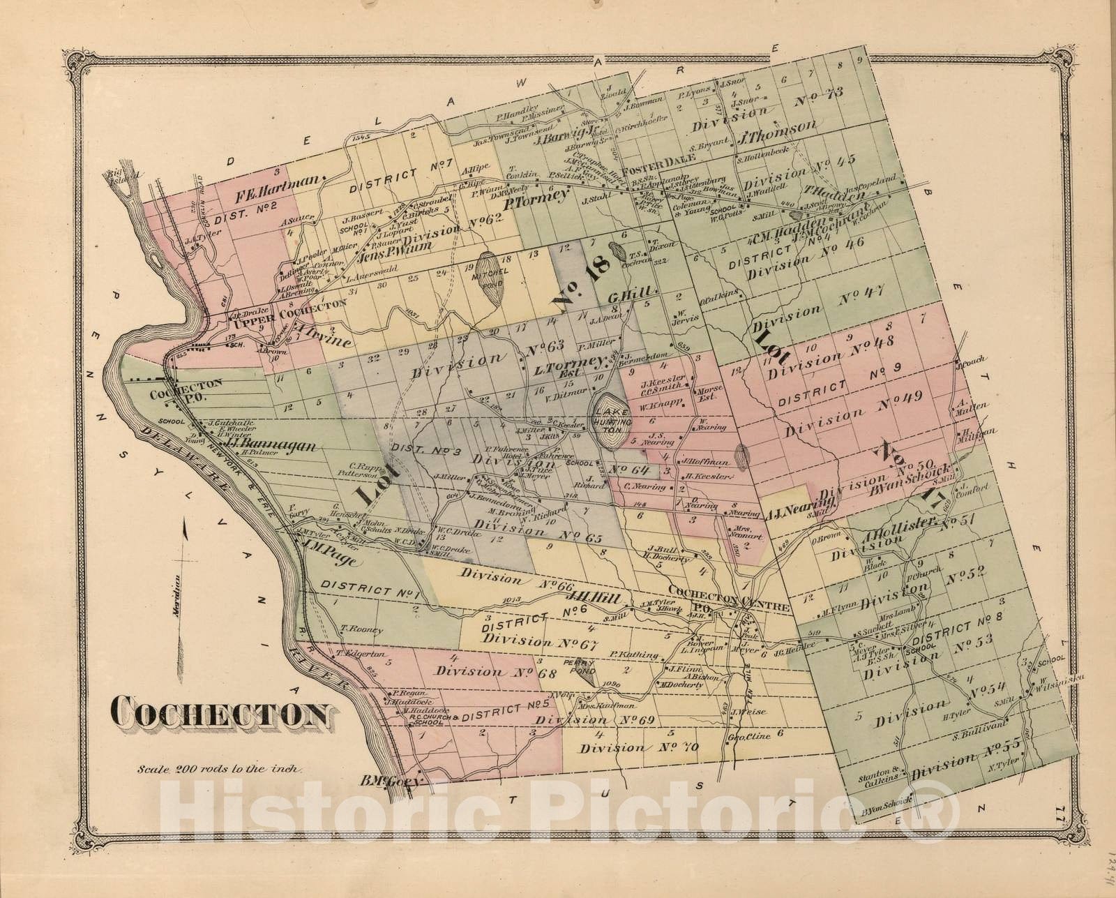 Historic 1875 Map - County Atlas of Sullivan, New York - Cochecton