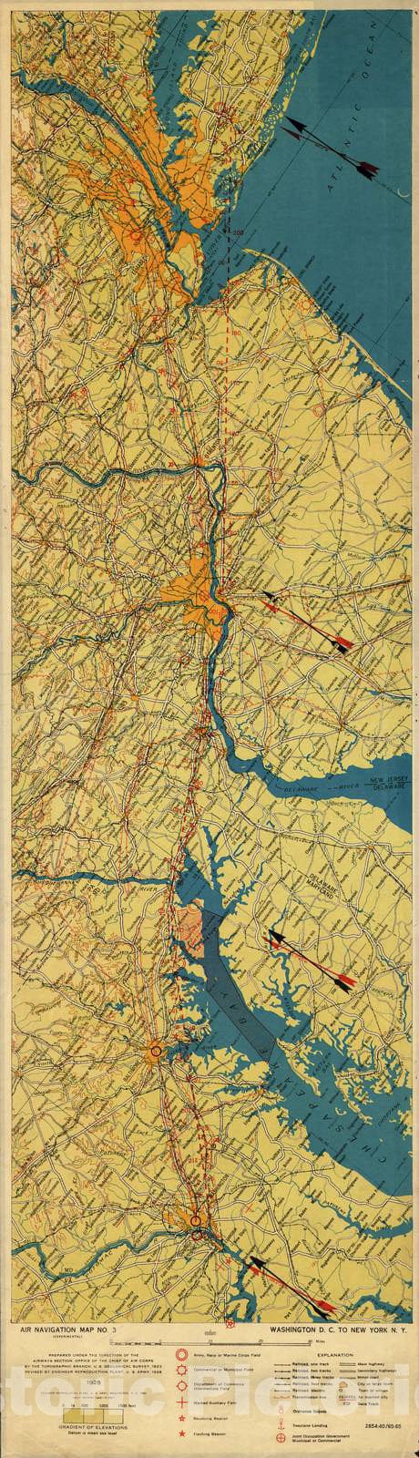 Historic 1924 Map - Aeronautical Strip maps of The United States. - No. 3, 1928 - Air Corps map