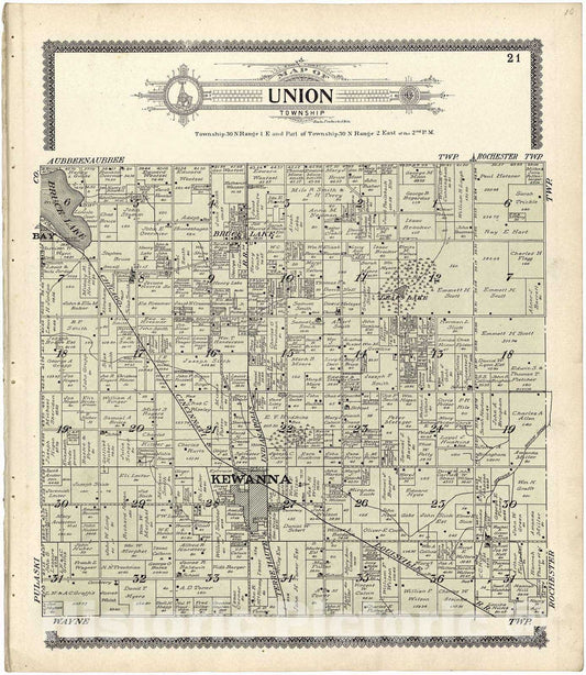 Historic 1907 Map - Standard Atlas of Fulton County, Indiana - Map of Union Township