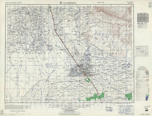 Historic 1955 Map - India and Pakistan 1:250,000. - Jacobabad, Pakistan 1960