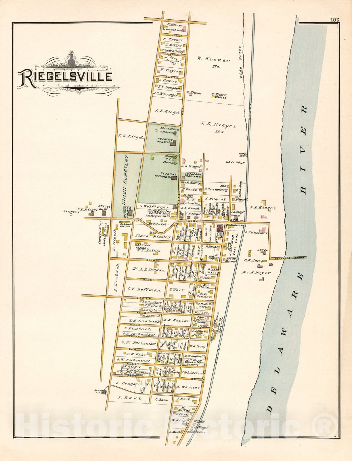 Historic 1891 Map - Atlas of Bucks Co, Penna. - Riegelsville - Atlas of Bucks County, Pennsylvania