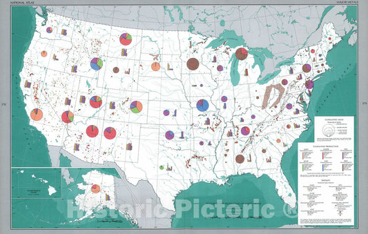 Historic 1970 Map - The National Atlas of The United States of America. - Major Metals