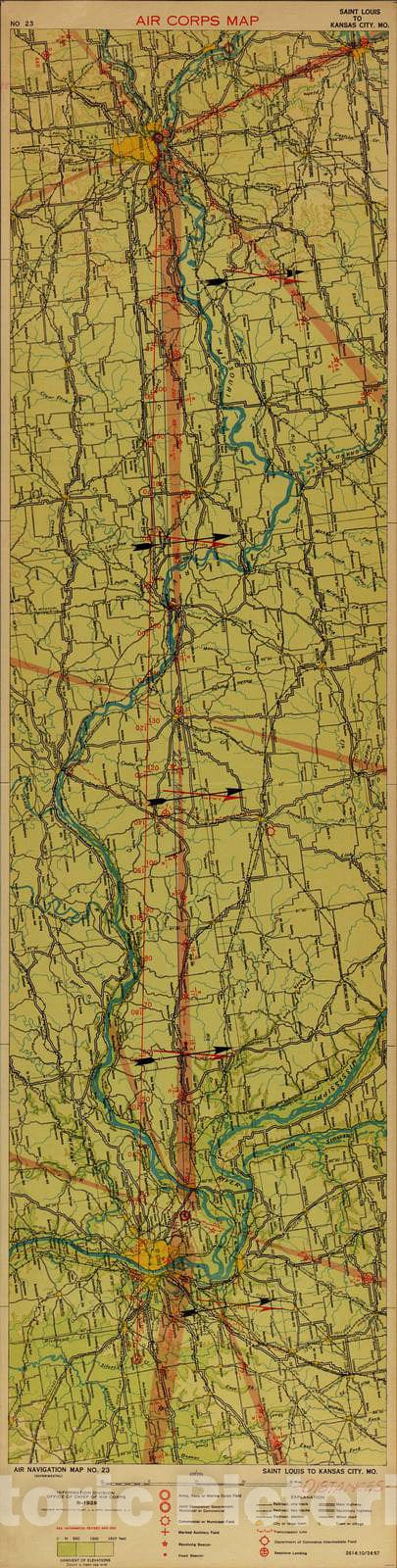 Historic 1924 Map - Aeronautical Strip maps of The United States. - No. 23, 1929 - rev. Mar. 1932 - Air Corps map