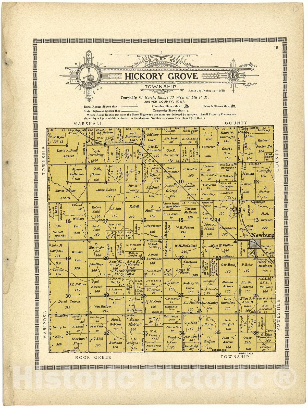 Historic 1914 Map - Atlas and plat Book of Jasper County, Iowa - Map of Hickory Grove Township - Standard Atlas and Directory of Jasper County, Iowa