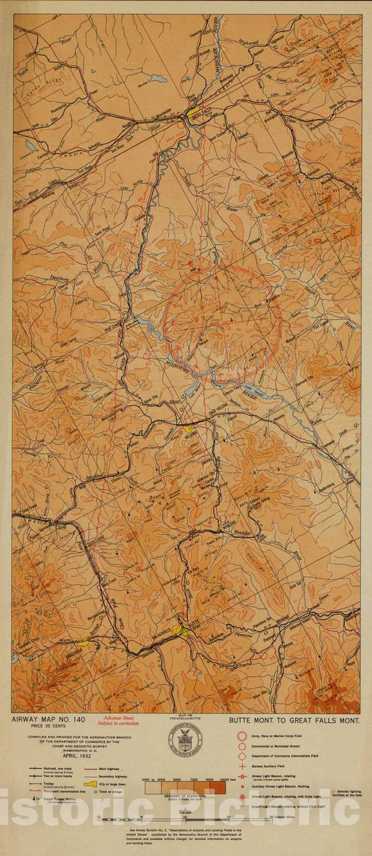 Historic 1924 Map - Aeronautical Strip maps of The United States. - No. 140, 1932 - Air Corps map