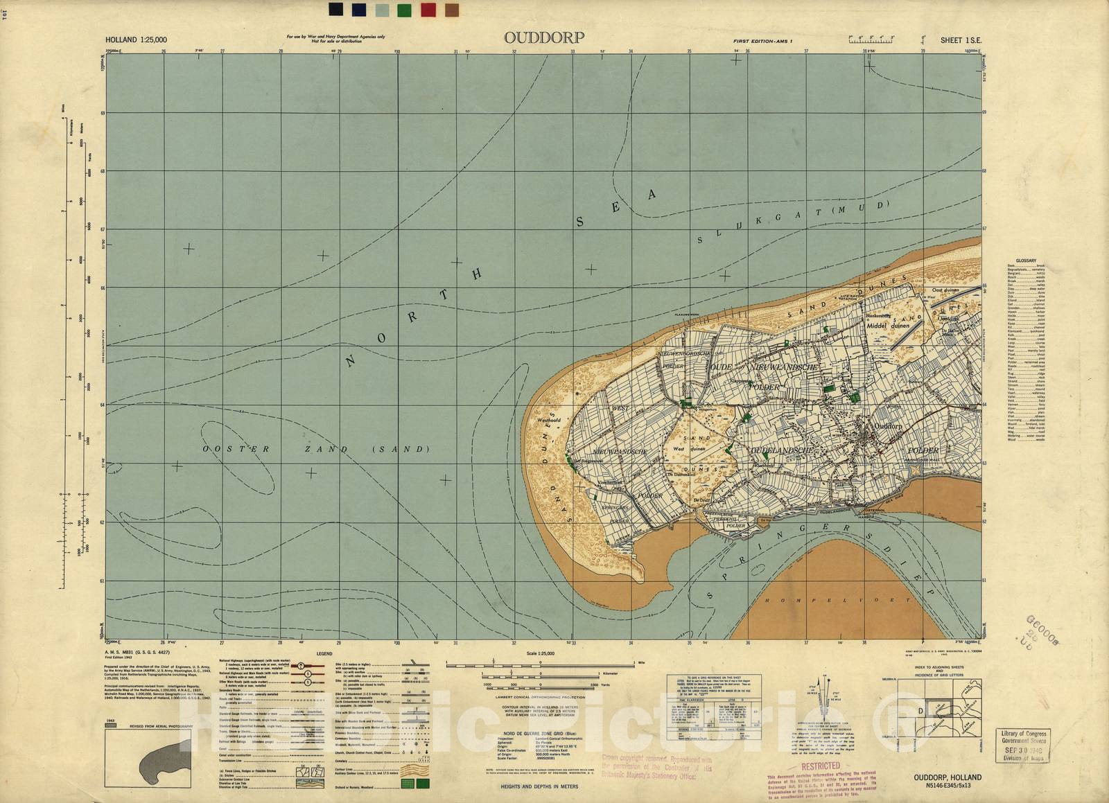 Historic 1943 Map - Holland 1:25,000 - Ouddorp, Holland - A.M.S. M831