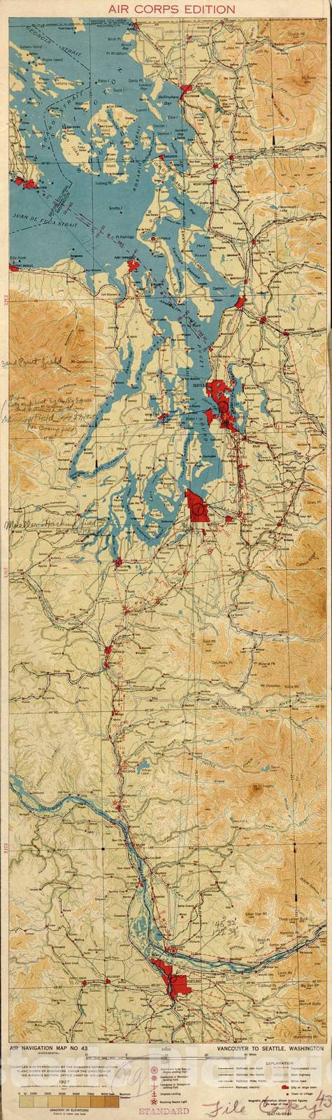 Historic 1924 Map - Aeronautical Strip maps of The United States. - No. 43, 1927 - Air Corps map