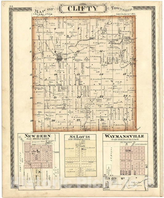 Historic 1879 Map - Atlas of Bartholomew Co, Indiana - Map of Clifty Township - Atlas of Bartholomew County, Indiana