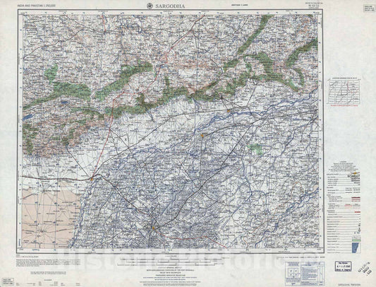Historic 1955 Map - India and Pakistan 1:250,000. - Sargodha, Paksitan, 1959