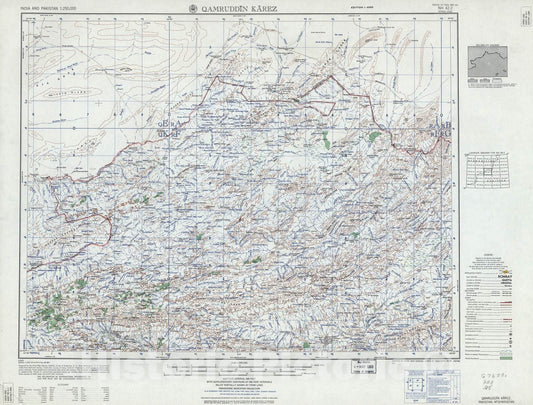 Historic 1955 Map - India and Pakistan 1:250,000. - Qamruddin Karez, Pakistan, Afghanistan 1959