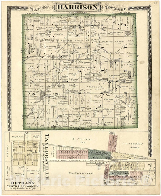 Historic 1879 Map - Atlas of Bartholomew Co, Indiana - Map of Harrison Townhsip - Atlas of Bartholomew County, Indiana