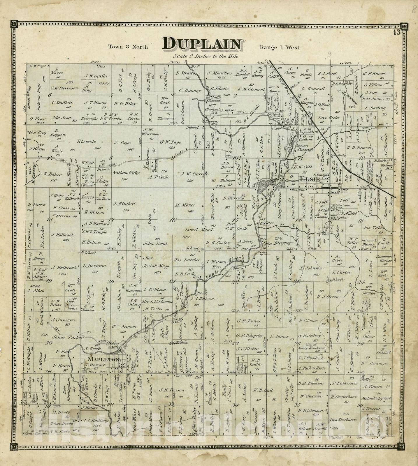 Historic 1873 Map - Atlas of Clinton County, Michigan - Duplain