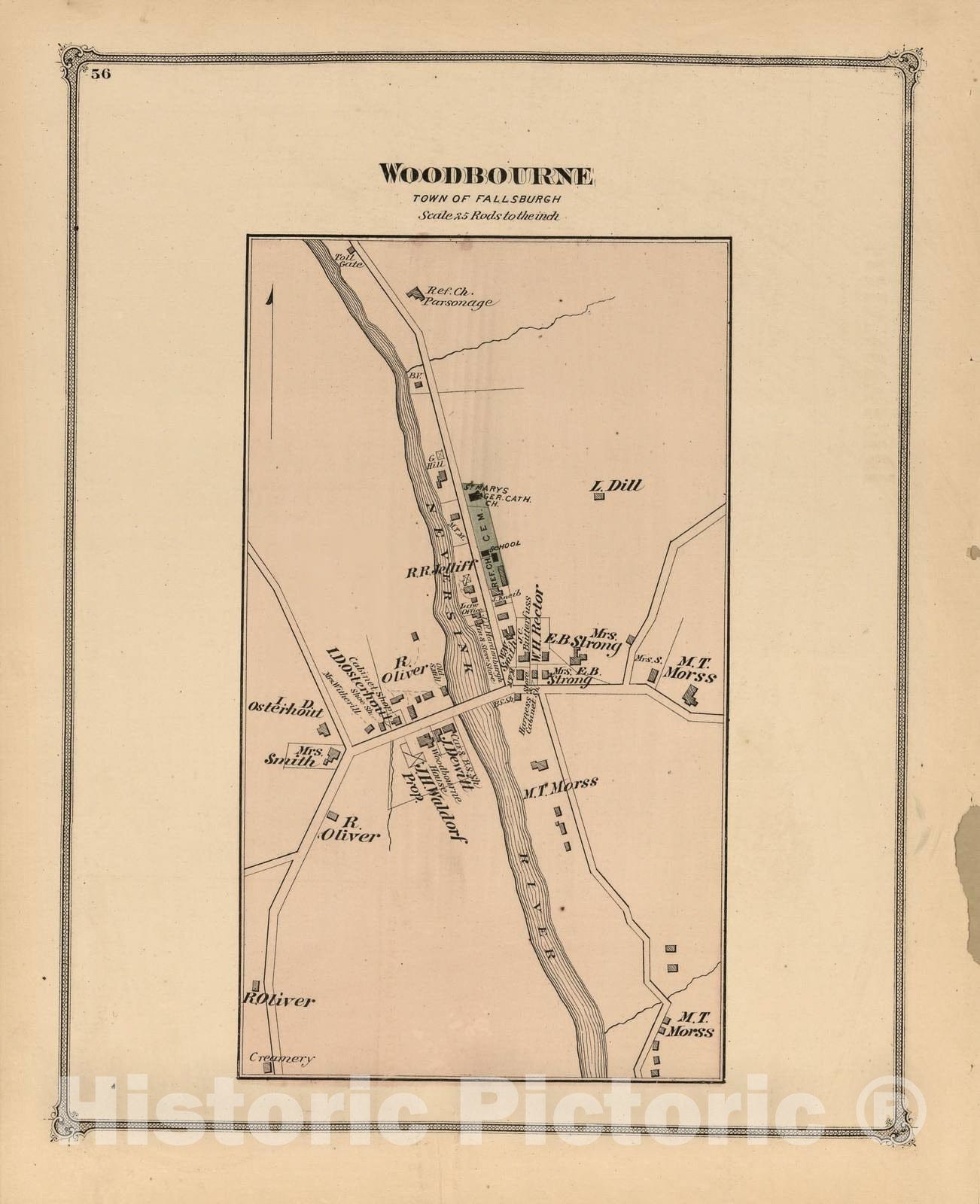Historic 1875 Map - County Atlas of Sullivan, New York - Woodbourne