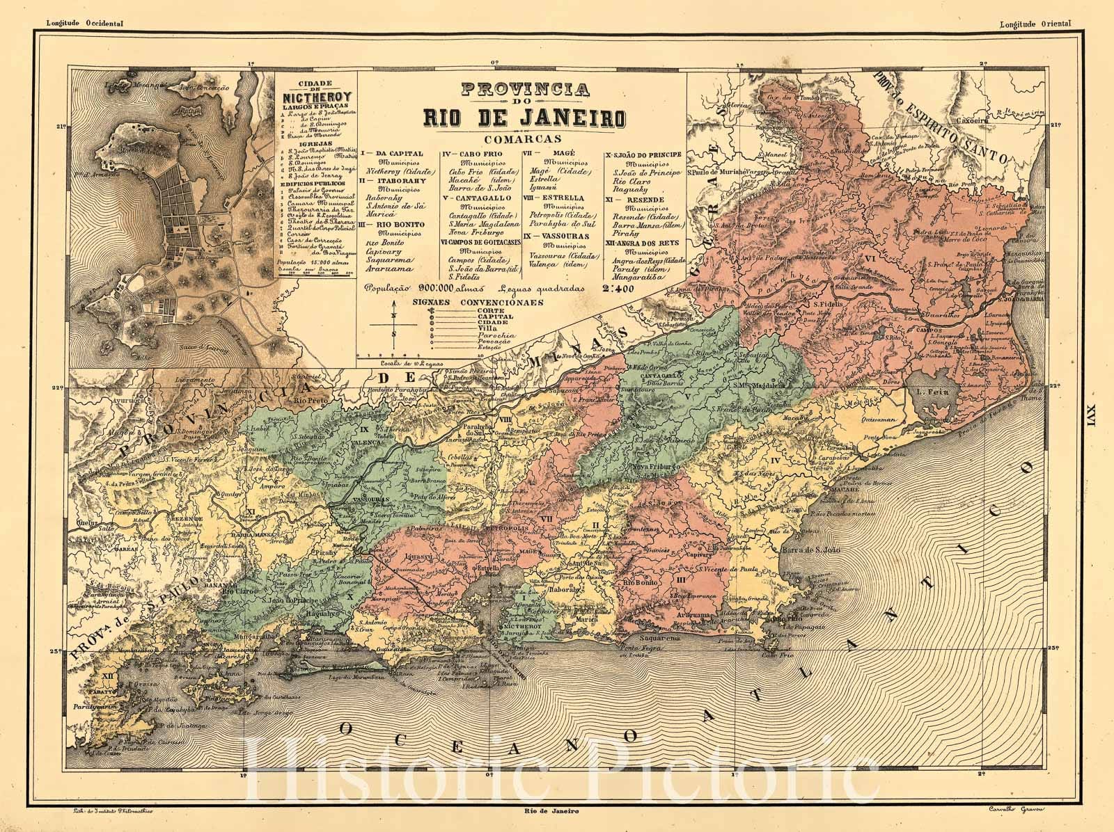 Historic 1868 Map - Atlas do Imperio do Brazil - Provincia do Rio de Janeiro