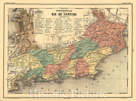 Historic 1868 Map - Atlas do Imperio do Brazil - Provincia do Rio de Janeiro
