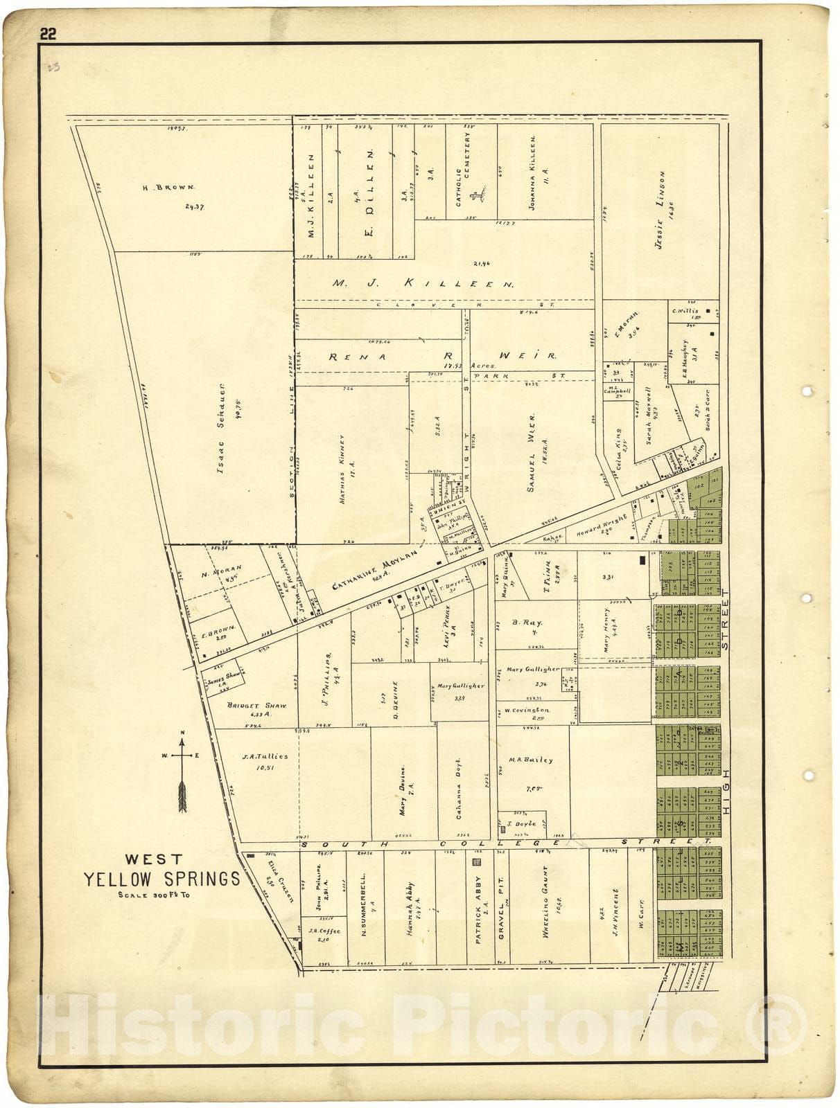 Historic 1896 Map - Riddell's Greene County Atlas, 1896. - West Yellow Springs - Riddell's Atlas of Greene County, Ohio :