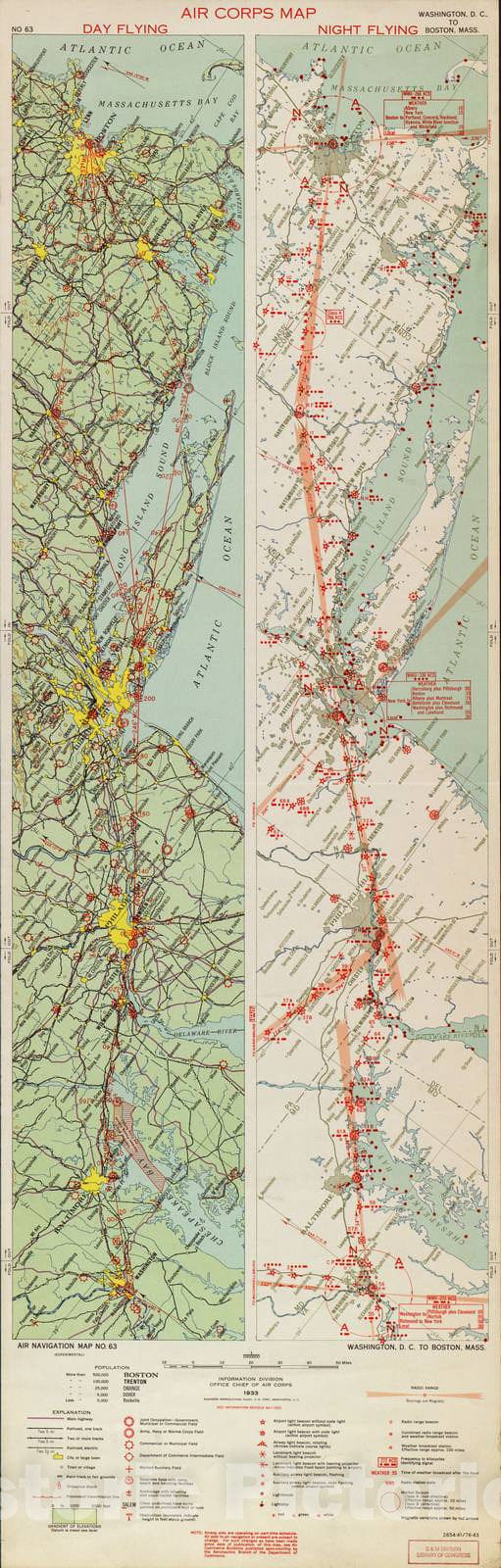Historic 1924 Map - Aeronautical Strip maps of The United States. - No. 63, 1933 - Air Corps map