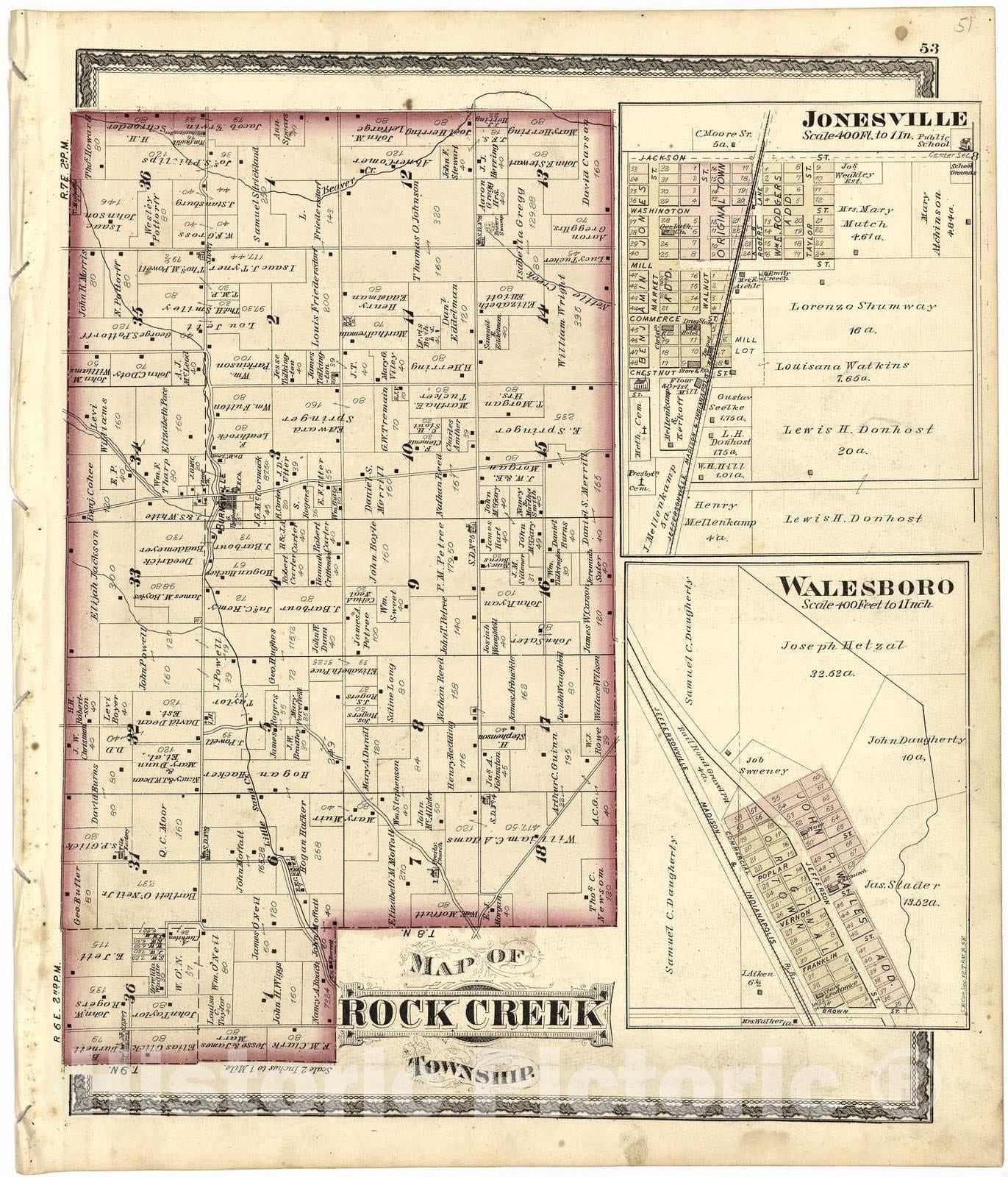 Historic 1879 Map - Atlas of Bartholomew Co, Indiana - Map of Rock Creek Township - Atlas of Bartholomew County, Indiana