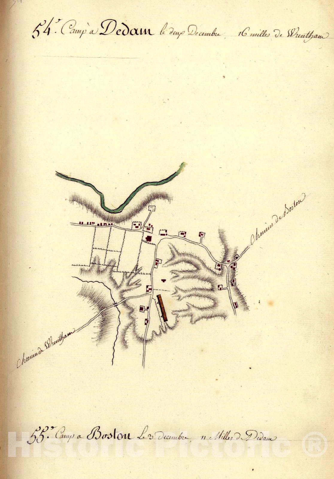 Historic 1782 Map - AmÃ©rique campagne. - Camp a Dedam Camp a Boston