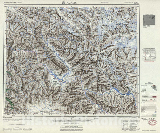 Historic 1955 Map - India and Pakistan 1:250,000. - Mundik, Jammu and Kashmir 1955
