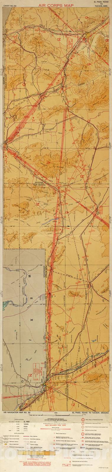 Historic 1924 Map - Aeronautical Strip maps of The United States. - No. 30, 1932 - rev. Feb. 1935 - Air Corps map