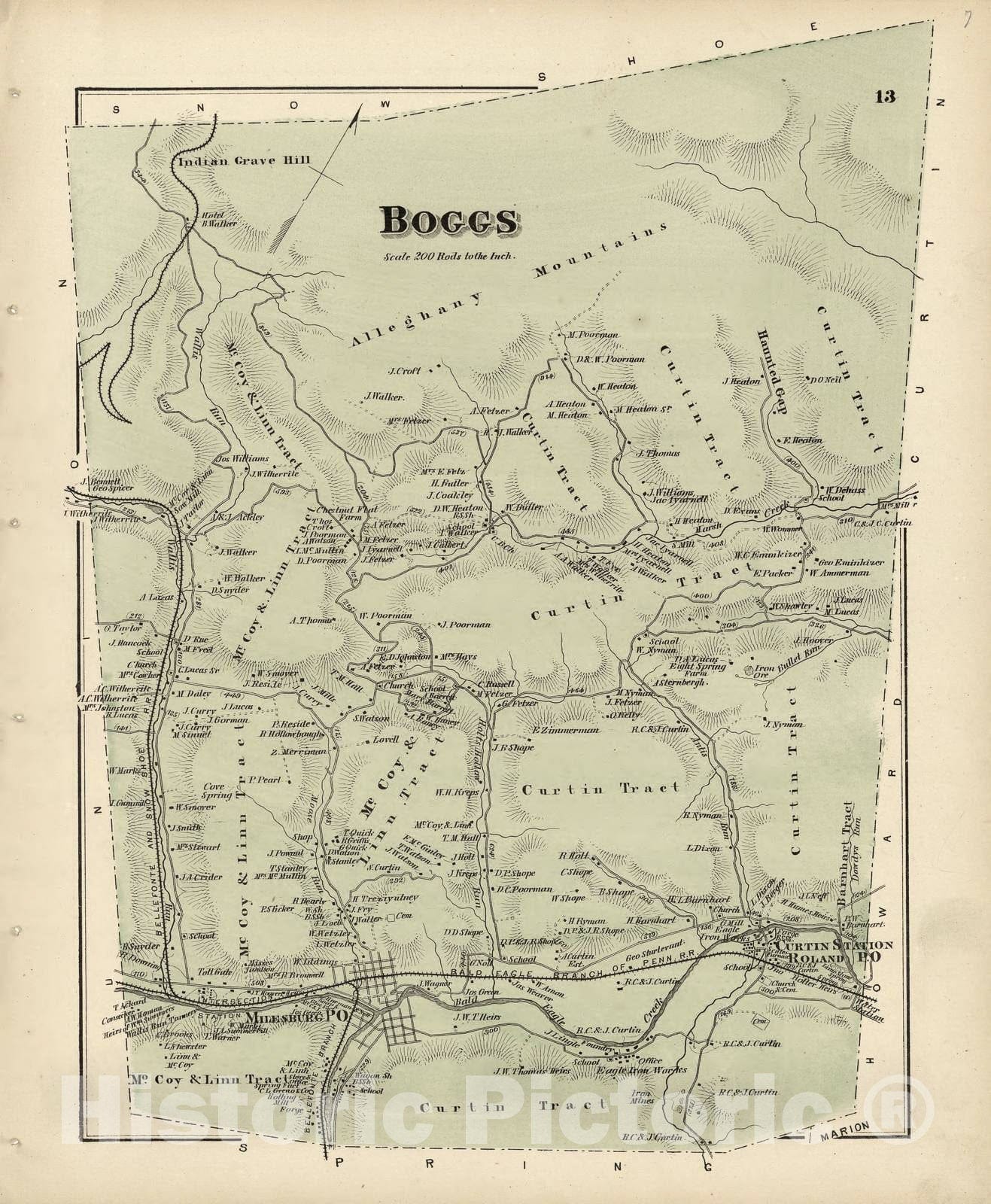 Historic 1874 Map - Atlas of Centre County, Pennsylvania - Boggs