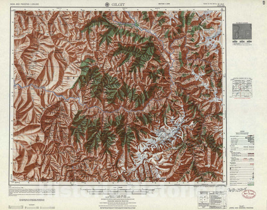 Historic 1955 Map - India and Pakistan 1:250,000. - Gilgit, Jammu and Kashmir, Pakistan 1963
