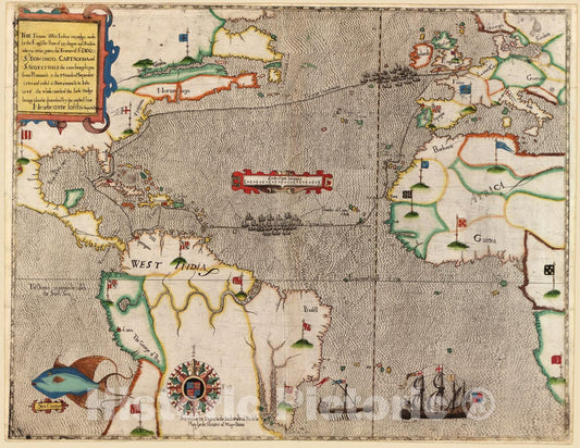 Historic 1589 Map - Map and Views Illustrating Sir Francis Drake's West Indian Voyage, 1585-6. - Cartagena