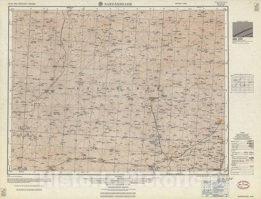 Historic 1955 Map - India and Pakistan 1:250,000. - Sardarshahr, India 1959
