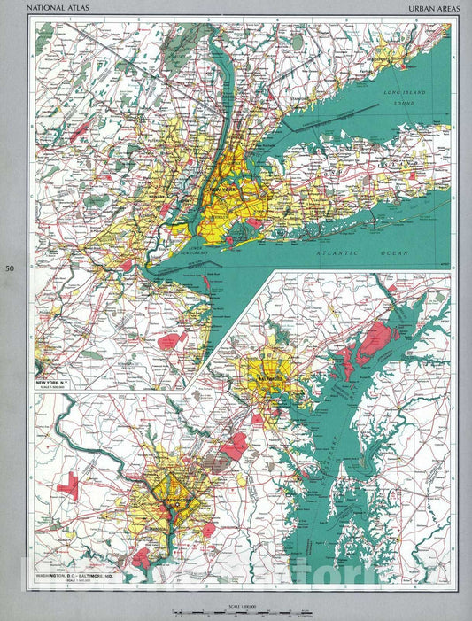 Historic 1970 Map - The National Atlas of The United States of America. - Urban Areas