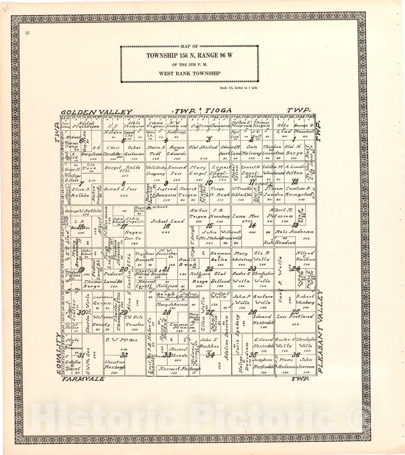 Historic 1937 Map - Atlas, Williams County, North Dakota. - Map of Township 156 N, Range 101 W of The 5th P.M. Tyrone Township - Atlas of Williams County, North Dakota