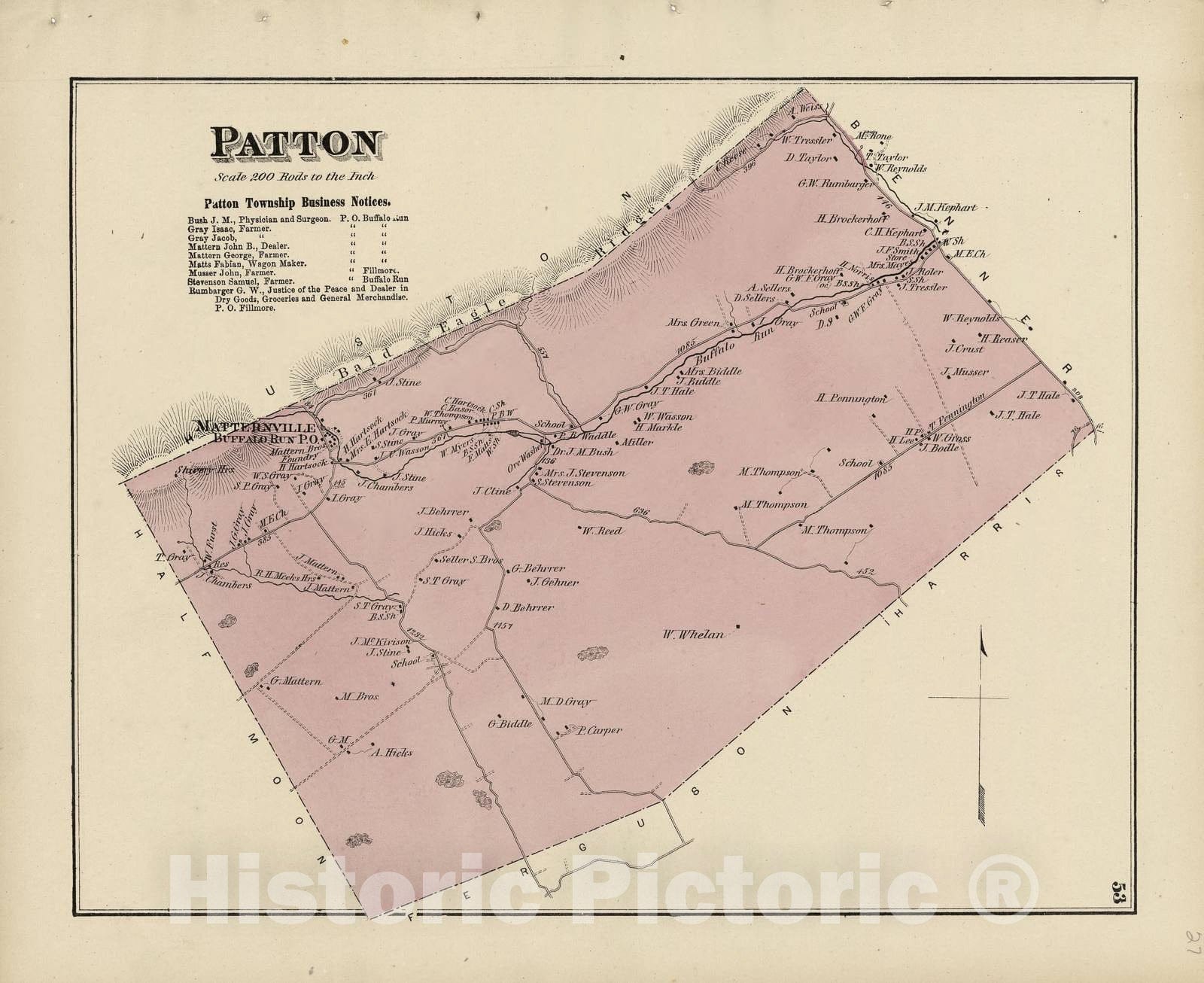 Historic 1874 Map - Atlas of Centre County, Pennsylvania - Patton