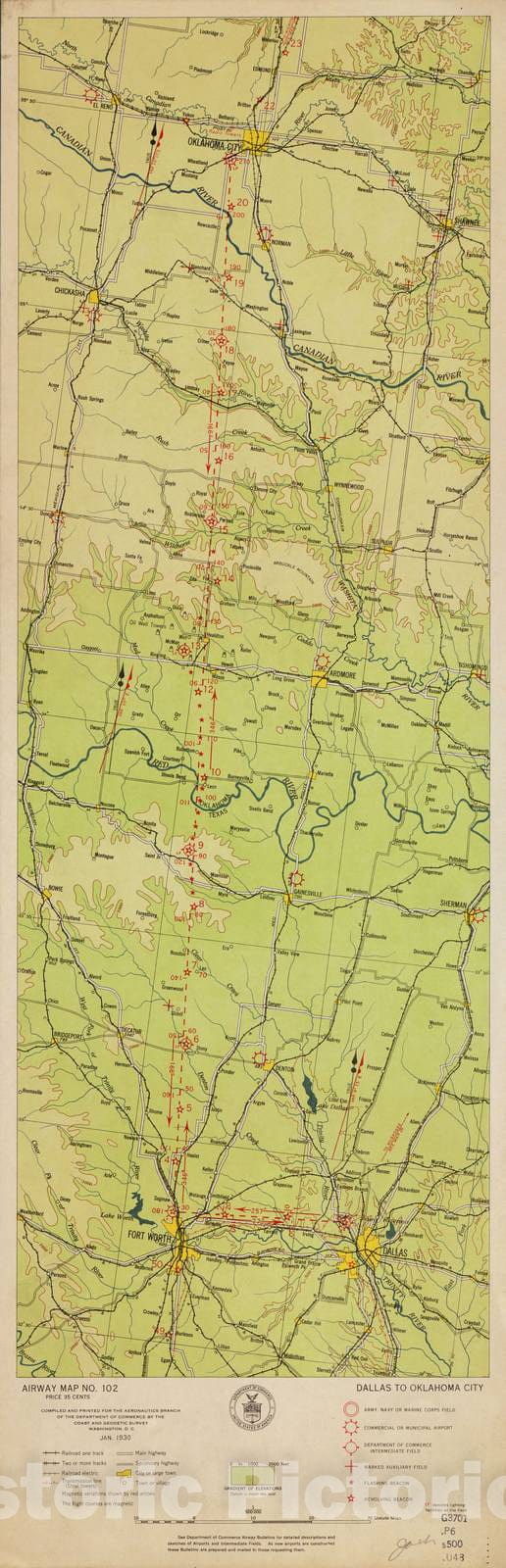 Historic 1924 Map - Aeronautical Strip maps of The United States. - No. 102, 1930 - Air Corps map
