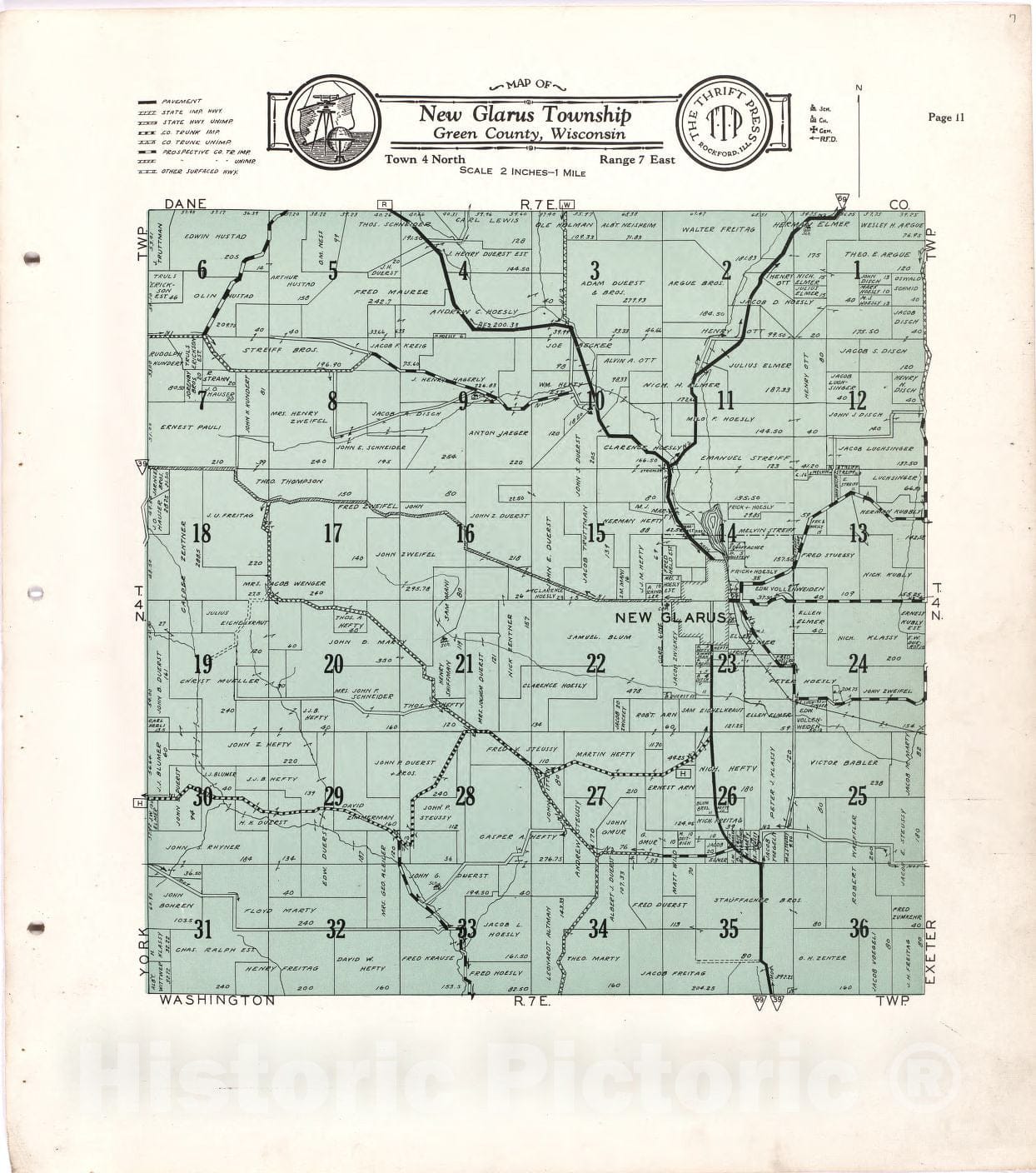 Historic 1931 Map - Atlas and plat Book of Green County, Wisconsin - Map of New Glarus Township Green County, Wisconsin
