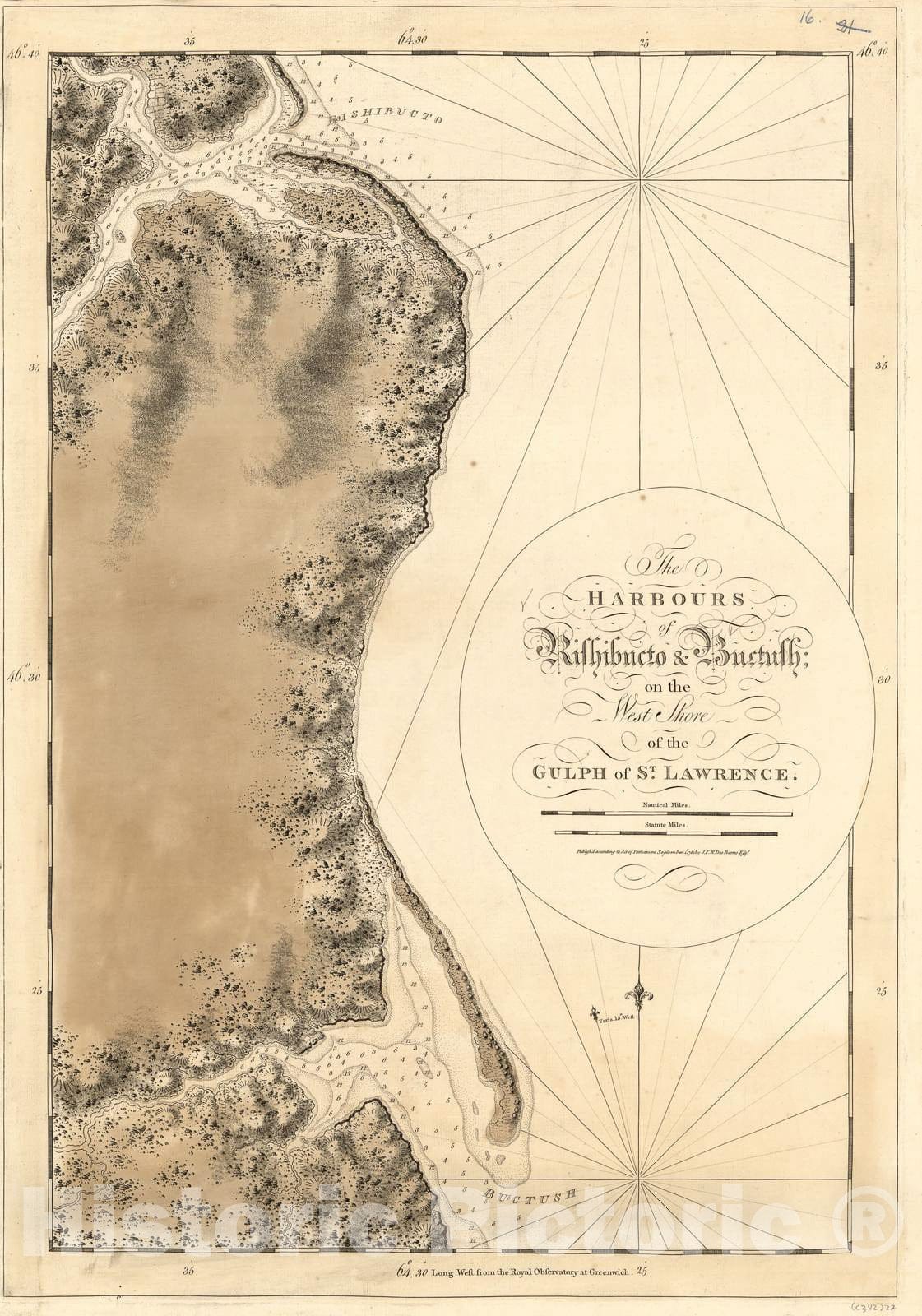 Historic 1800 Map - The Atlantic Neptune - Harbors of Rishibucto and Buctush