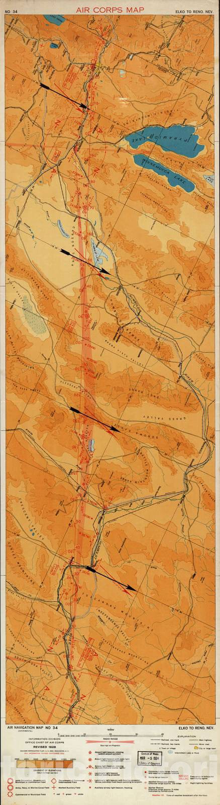 Historic 1924 Map - Aeronautical Strip maps of The United States. - No. 34, 1928 - rev. Sept. 1932 - Air Corps map