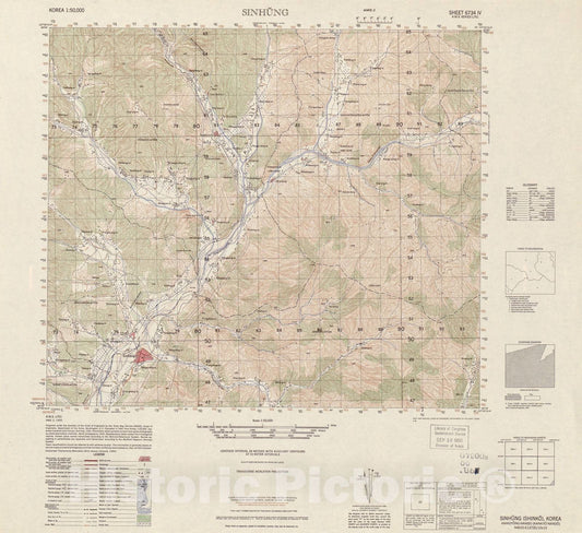 Historic 1945 Map - Korea 1:50,000 - Sinhung, 1950 - Series L751
