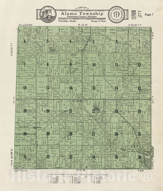 Historic 1928 Map - Plat Book of Kalamazoo County, Michigan - Map of Alamo Township - Atlas and plat Book, Kalamazoo County, Michigan