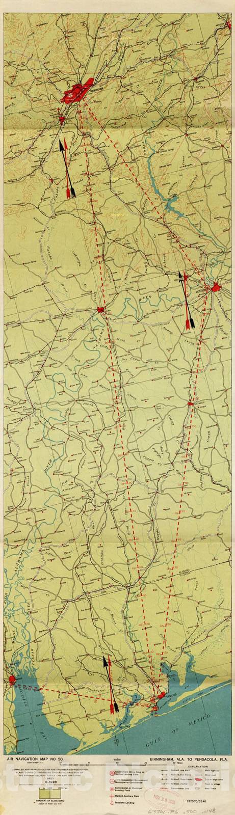 Historic 1924 Map - Aeronautical Strip maps of The United States. - No. 50, 1927 - rev. 1928 - Air Corps map