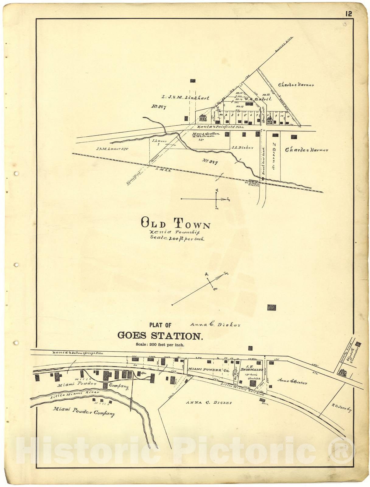 Historic 1896 Map - Riddell's Greene County Atlas, 1896. - Old Town; Plat of Goes Station - Riddell's Atlas of Greene County, Ohio :