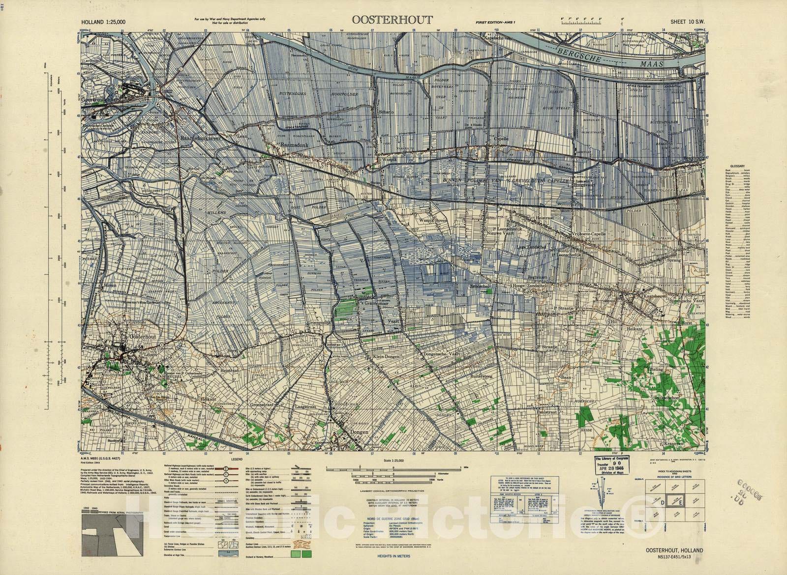 Historic 1943 Map - Holland 1:25,000 - Oosterhout, Holland - A.M.S. M831