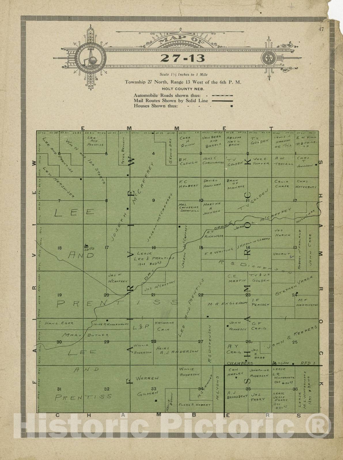 Historic 1915 Map - Atlas and plat Book of Holt County, Nebraska - Map of 27-13 - Standard Atlas and Directory of Holt County, Nebraska