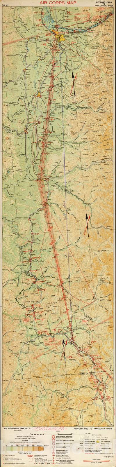 Historic 1924 Map - Aeronautical Strip maps of The United States. - No. 42, 1929 - rev. Mar. 1933 - Air Corps map