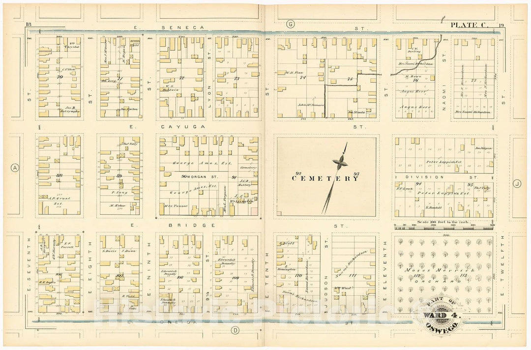Historic 1880 Map - City Atlas of Oswego, New York - Part of Ward 4. Oswego. Plate C. - Atlas of The City of Oswego N.Y.