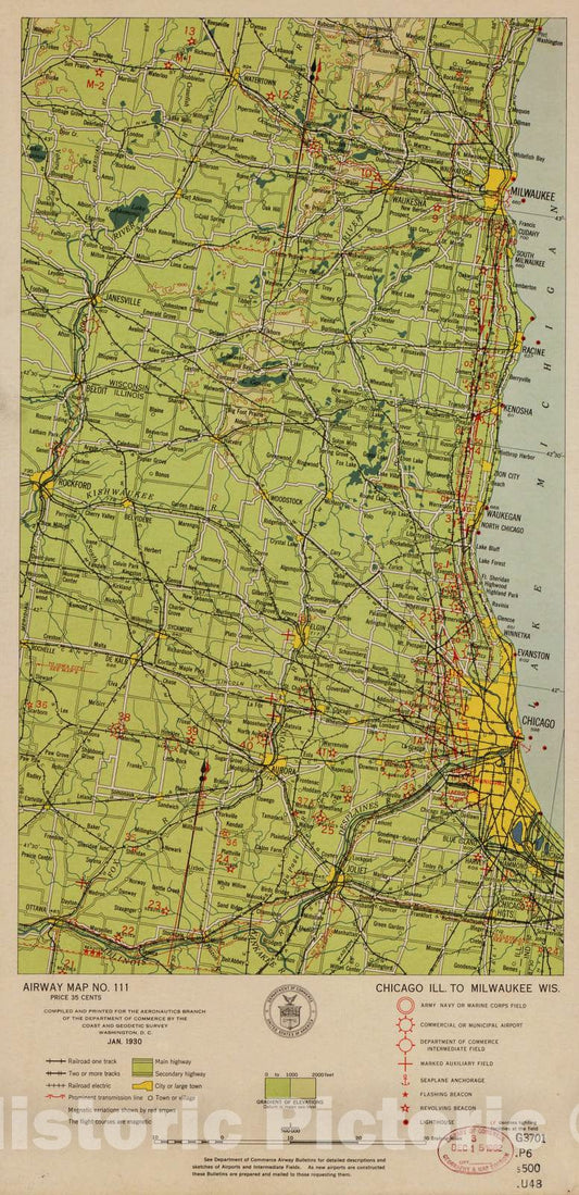 Historic 1924 Map - Aeronautical Strip maps of The United States. - No. 111, 1930 - Air Corps map
