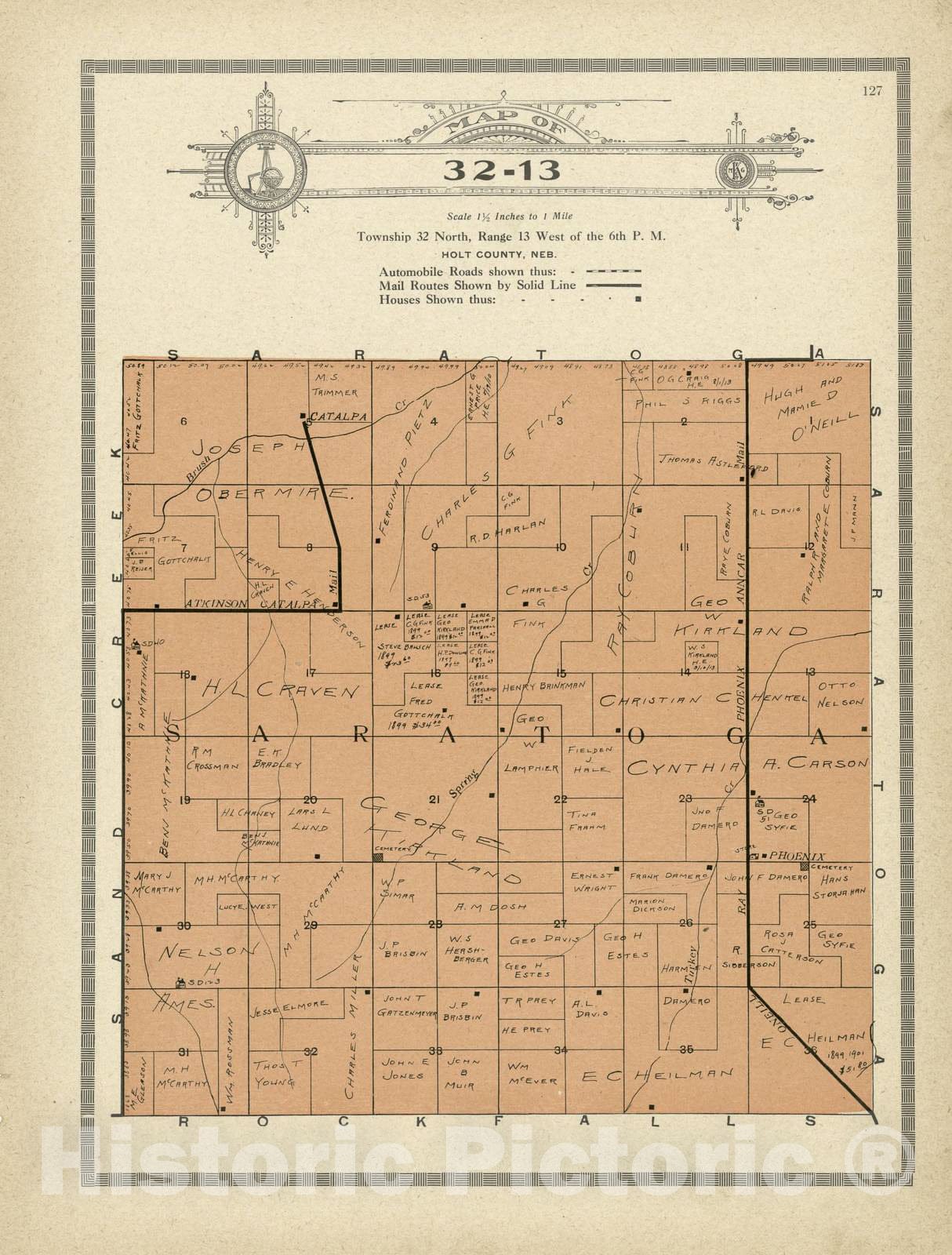 Historic 1915 Map - Atlas and plat Book of Holt County, Nebraska - Map of 32-13 - Standard Atlas and Directory of Holt County, Nebraska