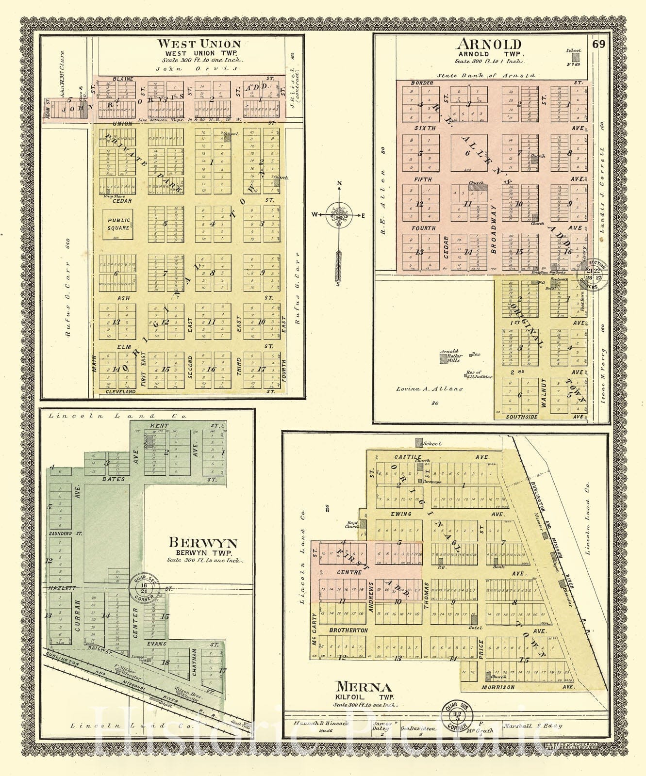 Historic 1904 Map - Standard Atlas of Custer County, Nebraska - West Union; Arnold; Berwyn; Merna