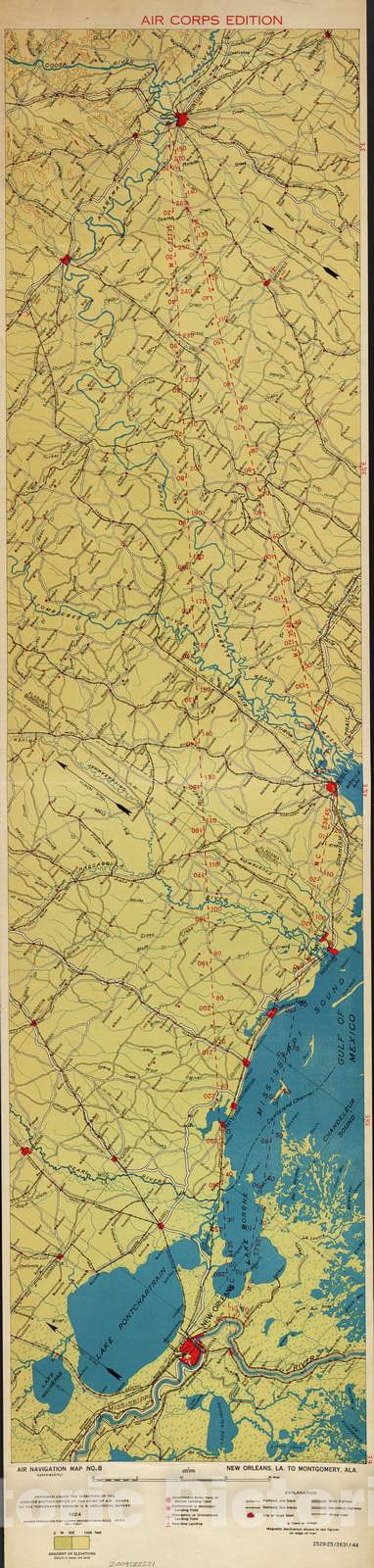 Historic 1924 Map - Aeronautical Strip maps of The United States. - No. 8, 1924 - Air Corps map