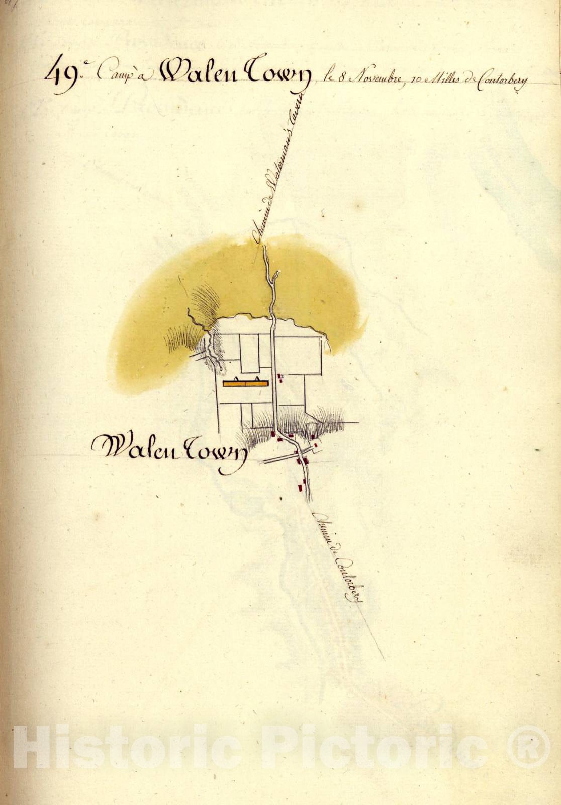 Historic 1782 Map - AmÃ©rique campagne. - Camp a Walen Town