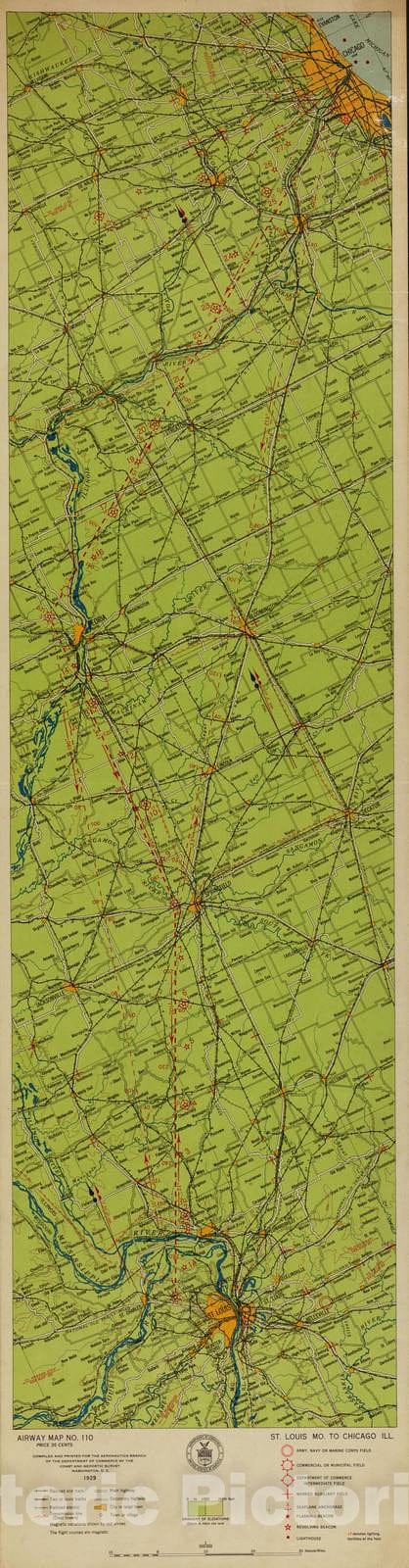 Historic 1924 Map - Aeronautical Strip maps of The United States. - No. 110, 1929 - Air Corps map